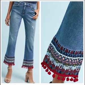 ANTHROPOLOGIE PILCRO POM POM EMBROIDERED JEANS